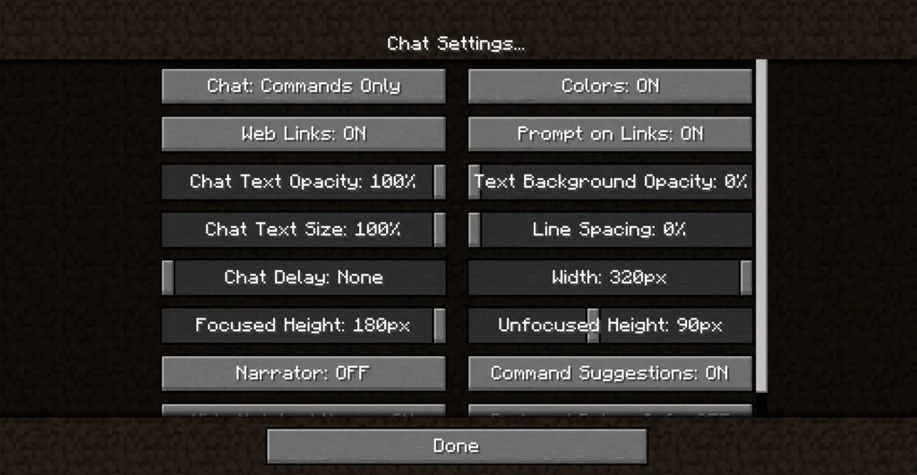 minecraft chat settings