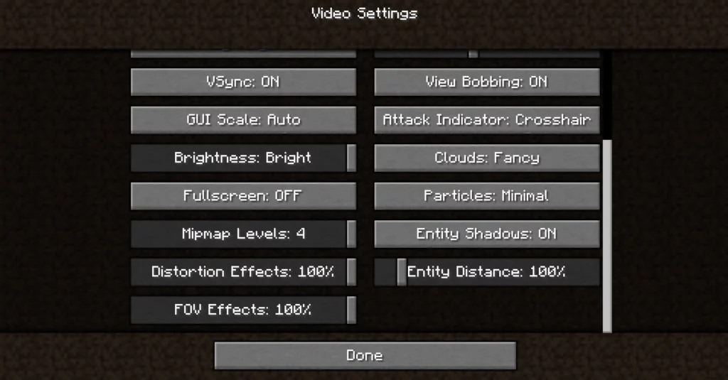 minecraft video settings